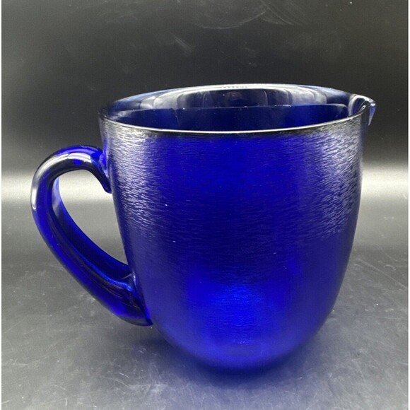 VTG COBALT BLUE Textured Glass Water Beverage Pitcher 6.75” Retro MCM - Picture 3 of 10